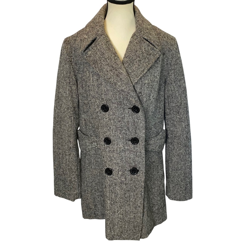 Esprit Outerwear Women's Double Breasted Tweed Pea Coat Medium Wool Blend Blazer
